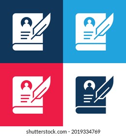 Biography blue and red four color minimal icon set