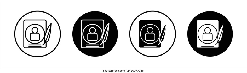 Biografie-Flachzeilensymbol Biografie, dünne Linie, Vektorgrafik