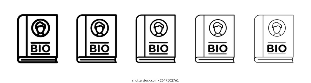Biografia ícone conjunto gráfico. estilo de linha de traçado moderno