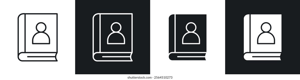 Biography icons collection in black filled and line style.