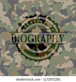 Biography on camouflage texture