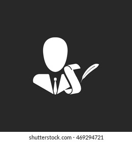 Biography person with scroll symbol sign simple icon on background