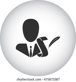 Biography Person With Scroll Symbol Sign Simple Icon On Background