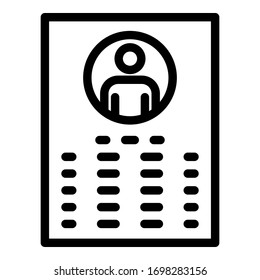 Biography report icon. Outline biography report vector icon for web design isolated on white background