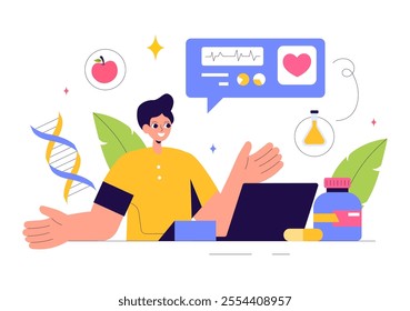 Biohack Vector Illustration Featuring Technological Processes of Biohacking and Online Health Information Hacking in a Flat Style Background