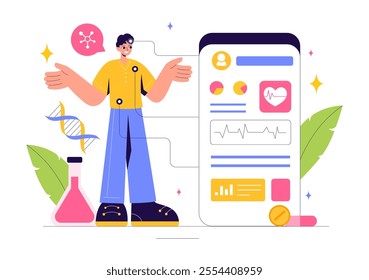 Biohack Vector Illustration Featuring Technological Processes of Biohacking and Online Health Information Hacking in a Flat Style Background