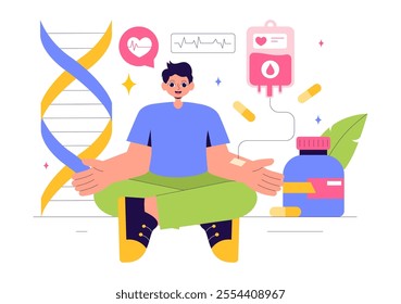 Biohack Vector Illustration Featuring Technological Processes of Biohacking and Online Health Information Hacking in a Flat Style Background