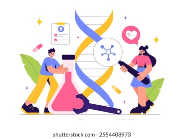 Biohack Vector Illustration Featuring Technological Processes of Biohacking and Online Health Information Hacking in a Flat Style Background