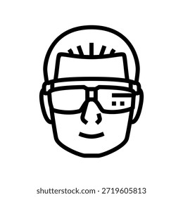 biohacker wearing smart glasses line icon vector. biohacker wearing smart glasses sign. isolated contour symbol black illustration