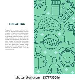 Biohacking concept banner in line style with place for text