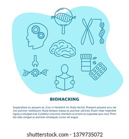 Biohacking concept banner in line style with place for text