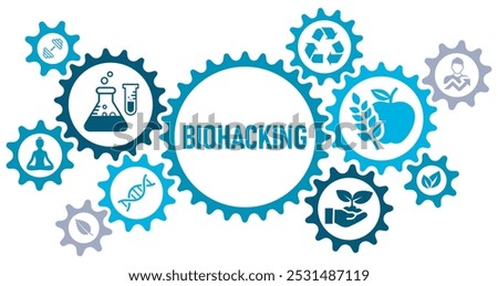 Biohacking concept banner web website icons vector illustration with an icons of nutrigenomics, biotech, improvement, meditation, exercise, regeneration, on white background editable icons,