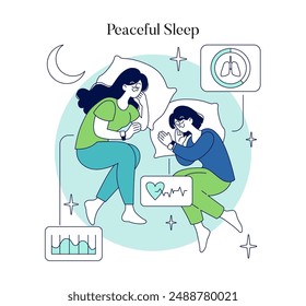 Biohacking concept. Illustration of a woman monitoring her sleep pattern for optimal health. Sleep quality and biohacking technology. Vector illustration.