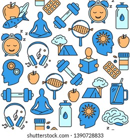 Biohacking concept seamless pattern in colored line style