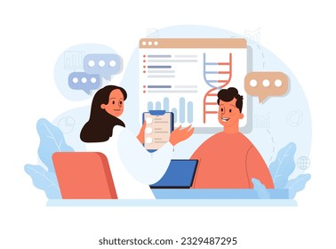 Biohacking. Health' engineering and improving with modern monitoring system, supplements, diet, and lifestyle changes. Human biological well-being and youth maintaining. Flat vector illustration