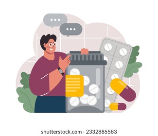 Biohacking. Health' engineering and improving with modern monitoring system, supplements, diet, and lifestyle changes. Human biological well-being and youth maintaining. Flat vector illustration