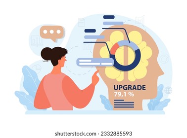 Biohacking. Health' engineering and improving with modern monitoring system, supplements, diet, and lifestyle changes. Human biological well-being and youth maintaining. Flat vector illustration