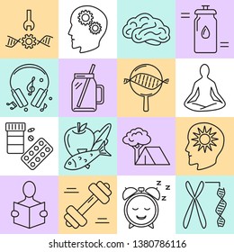 Biohacking icons set in thin line style