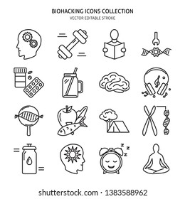 Biohacking icons set in thin line style