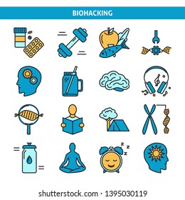 Biohacking icons set in thin line style