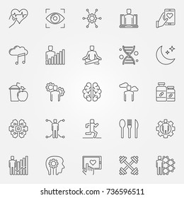 Biohacking Icons Set - Vector Bodyâ??s Biology Hacking And DIY Bio Concept Signs Or Design Elements In Thin Line Style