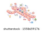Biohacking laboratory research human concept isometric vector illustration. Icons. Vital signs, sleep, healthy, food, drink water, mental health, meditation,  drugs, exercises,  GYM, brain, read