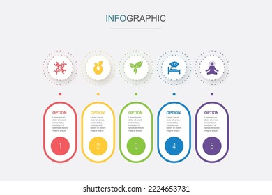 biohacking, organic food, detox, healthy sleeping, meditation icons Infographic design template. Creative concept with 5 steps