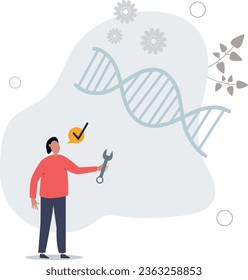 Biohacking as personal body medicine DNA improvement tiny person concept.flat vector illustration