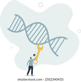 Biohacking como medicina corporal personal Mejora del ADN Concepto de persona pequeña. Diseño plano con personas.