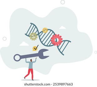 Biohacking como medicina corporal personal Mejora del ADN Concepto de persona pequeña. Caracteres planos.