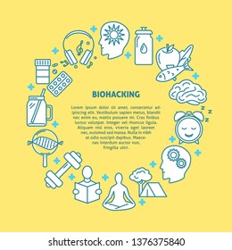 Biohacking round concept banner with place for text