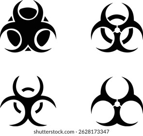 Sinal de aviso biológico ou símbolo de ícone plano biológico definido para sites de aplicativos um universal para materiais tóxicos e perigosos em forma diferente logotipo, crachá, adesivo, rótulo, com fundo transparente