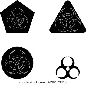 Biohazard biological warning sign or symbol flat icon set for apps websites a universal for toxic and hazardous materials in different shape logo, badge, sticker, label, with transparent background