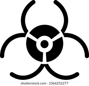 Biohazard black glyph icon. Warning sign. Biological threat. Medical waste. Toxins and viruses. Lab caution. Silhouette symbol on white space. Solid pictogram. Vector isolated illustration