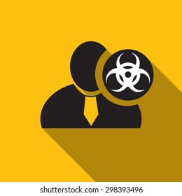 Biohazard black man silhouette icon on the yellow background, long shadow flat design icon for forums or web