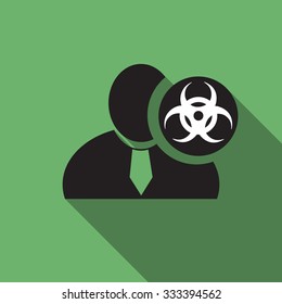 Biohazard black man silhouette icon on the vintage green background, long shadow flat design icon for forums or web
