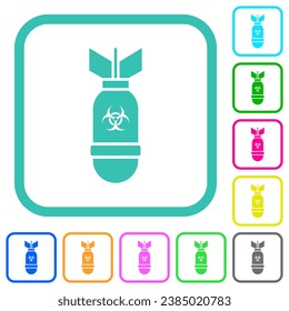 Biohazard bomb vivid colored flat icons in curved borders on white background