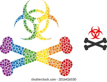 Biohazard bones mosaic icon of spheric blots in different sizes and spectrum color tones. A dotted LGBT-colored biohazard bones for lesbians, gays, bisexuals, and transgenders.
