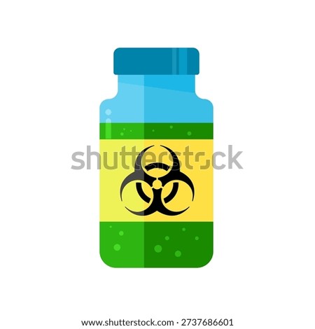  Biohazard bottle with toxic sign, flat vector illustration