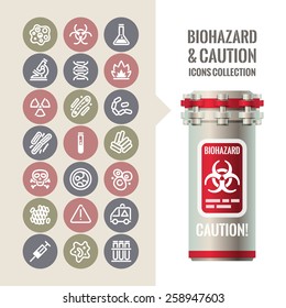 Biohazard and Caution Icons Collection. Isolated on White Background.