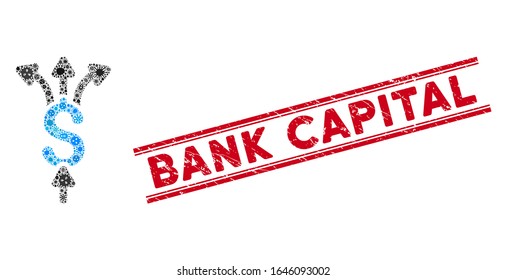 Das Symbol für die Abstufung von Zahlungen durch Biorisk und das Siegel der roten Bank Capital sind zwei Parallellinien. Mosaike Vektorillustration wird mit dem Symbol für Teilzahlungen und mit zufälligen bakteriellen Symbolen erstellt.