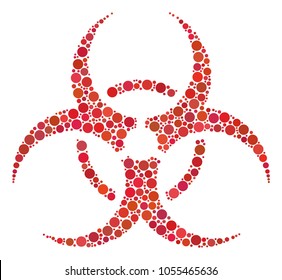 Biohazard composition of filled circles in different sizes and color hues. Filled circles are organized into biohazard vector illustration. Vector illustration.