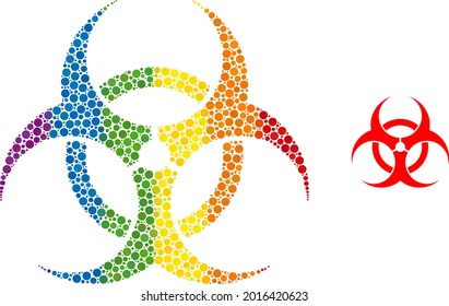 Biohazard composition icon of circle spots in variable sizes and spectrum colored color hues. A dotted LGBT-colored biohazard for lesbians, gays, bisexuals, and transgenders.