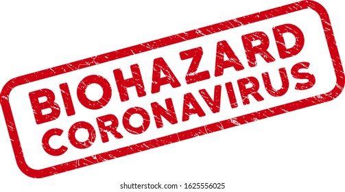 Biohazard Coronavirus rectangle framed stamp seal. Red vector rectangle textured stamp imprint with Biohazard Coronavirus title inside rounded rectangle contour.