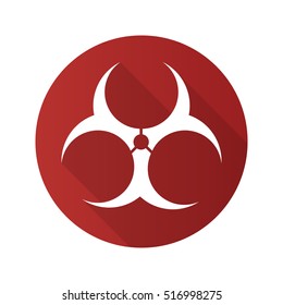 Biohazard danger flat design long shadow icon. Red bio hazard caution. Vector silhouette symbol