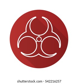 Biohazard danger flat linear long shadow icon. Red bio hazard caution. Vector line symbol