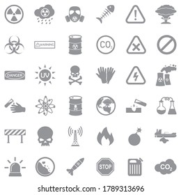 Biogefährdung und Gefahrensymbole. Graues Flachdesign. Vektorgrafik.