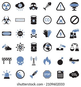 Biogefährdung und Gefahrensymbole. Zwei Tone Flat Design. Vektorgrafik.