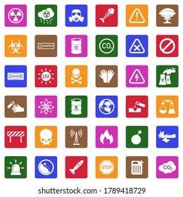 Biohazard And Danger Icons. White Flat Design In Square. Vector Illustration.