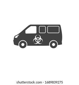 Biohazard delivery van sign. Contaminated waste disposal. Caution warning sign. Flat colour vector design. Black white Illustration. Product service brand logo. Board, label, banner. App icon.
